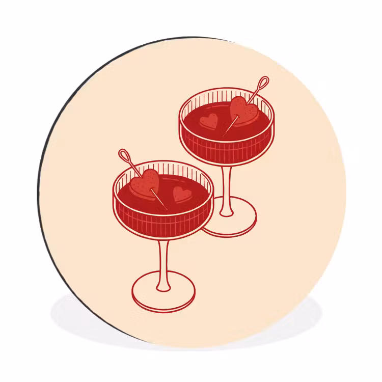 Wandcirkel - Aluminium - Cocktail - Hartjes - Liefde - Illustratie - Rood — 1
