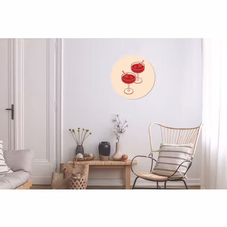 Wandcirkel - Aluminium - Cocktail - Hartjes - Liefde - Illustratie - Rood — 2