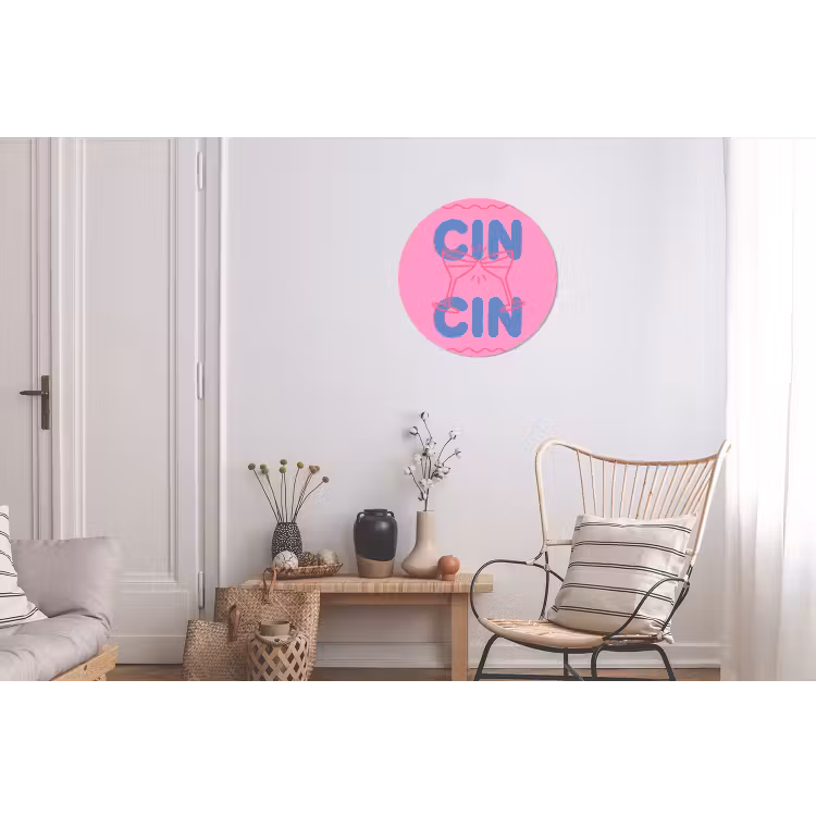 Wandcirkel - Aluminium - Drank - Glazen - Proost - Modern - Roze — 2