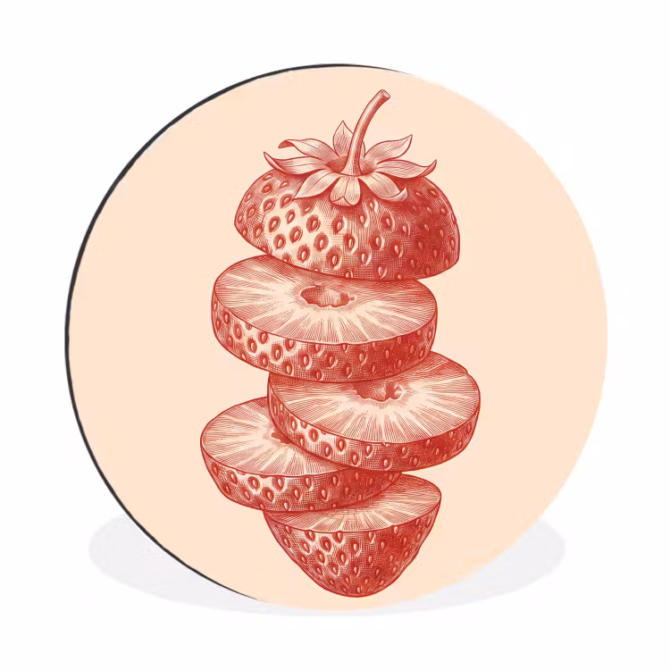 Wandcirkel - Aluminium - Fruit - Gesneden - Illustratie - Rood - Vintage — 1