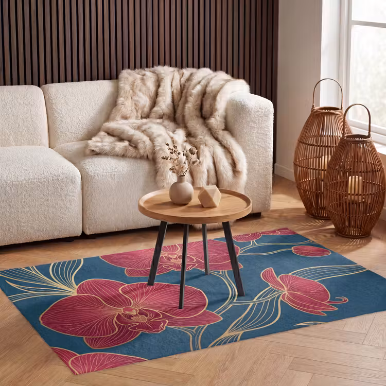 Vloerkleed - Bloemen - Rood - Goud — 4