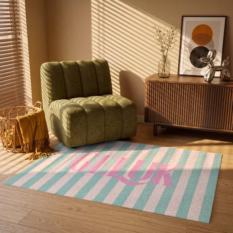 Vloerkleed - Roze - Groen - Strepen - Geluk — 2