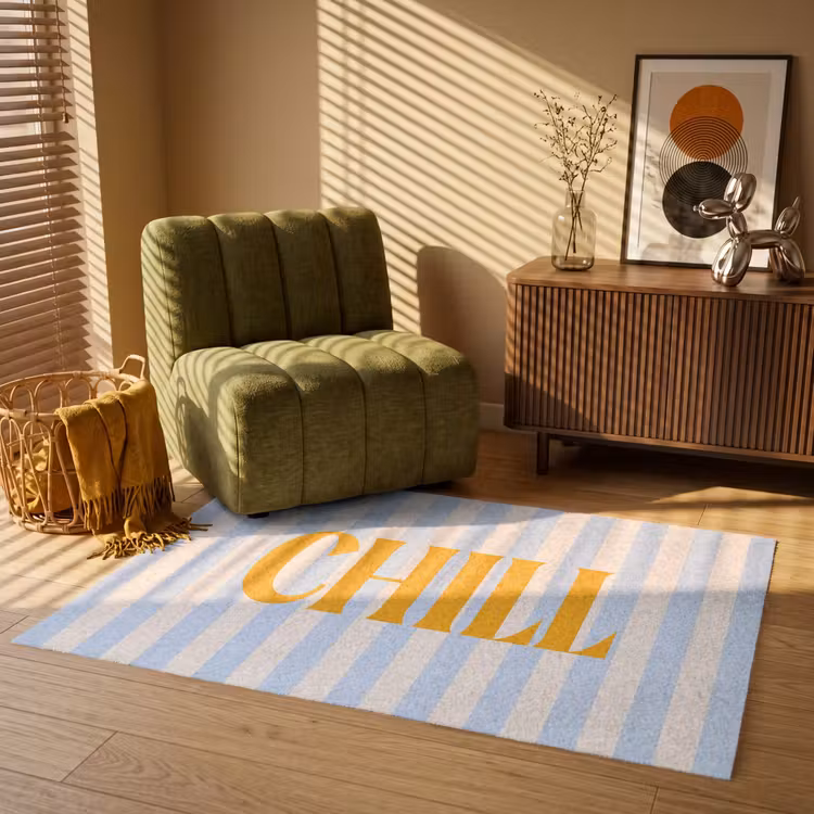 Vloerkleed - Oranje - Blauw - Strepen - Chill — 2