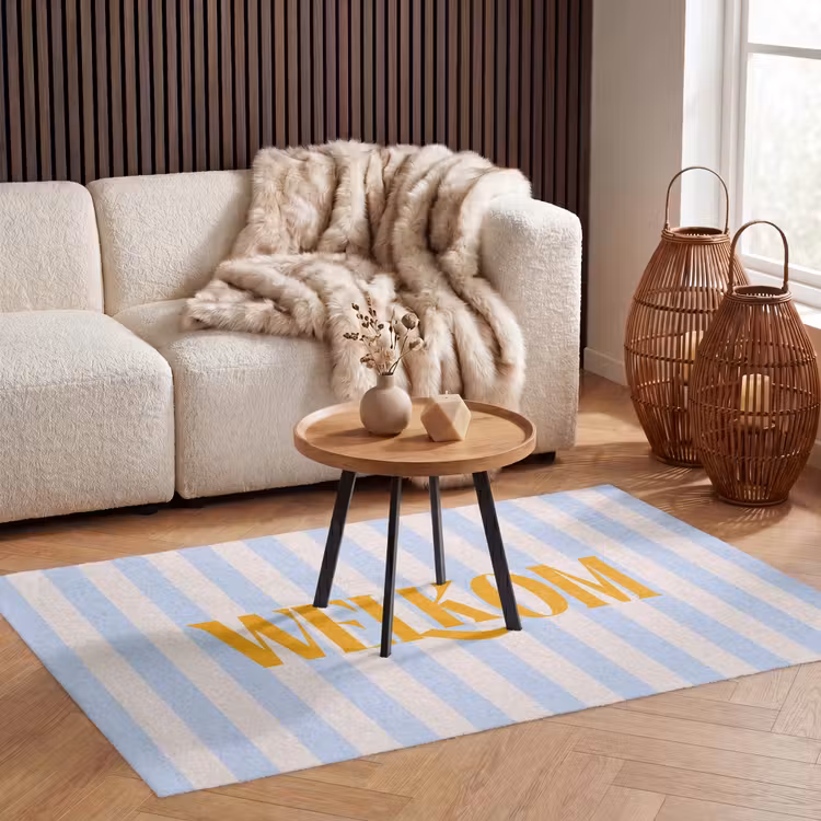 Vloerkleed - Oranje - Blauw - Strepen - Welkom — 4