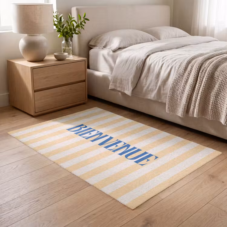 Vloerkleed - Blauw - Geel - Strepen - Bienvenue — 5