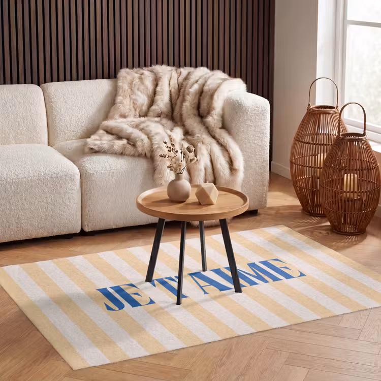 Vloerkleed - Blauw - Geel - Strepen - Je t'aime — 4