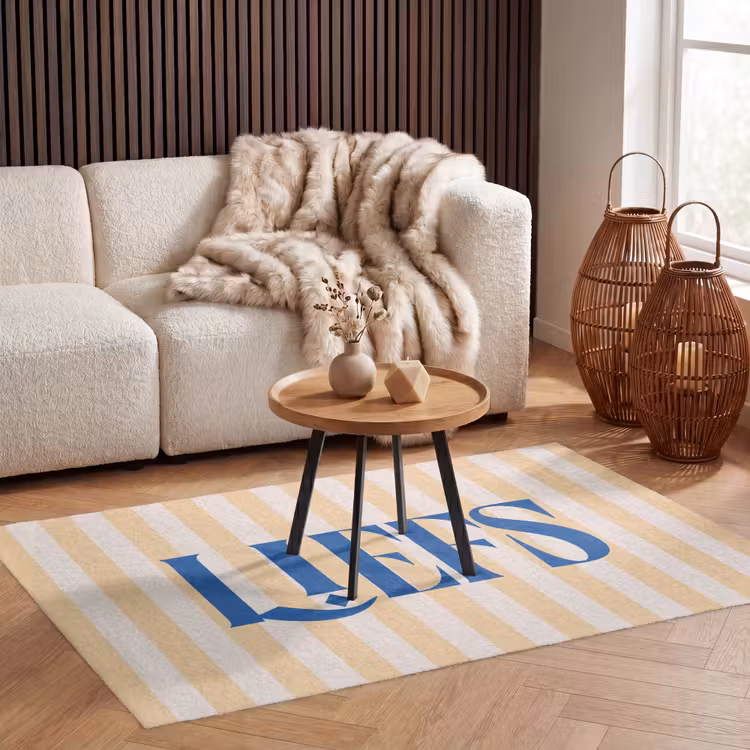 Vloerkleed - Blauw - Geel - Strepen - Liefs — 4