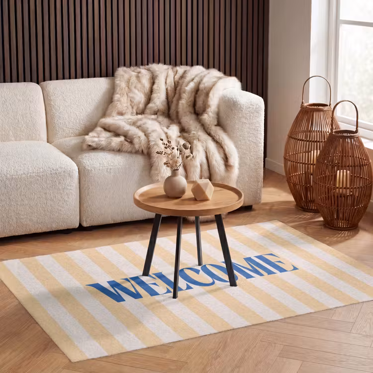Vloerkleed - Blauw - Geel - Strepen - Welcome — 4