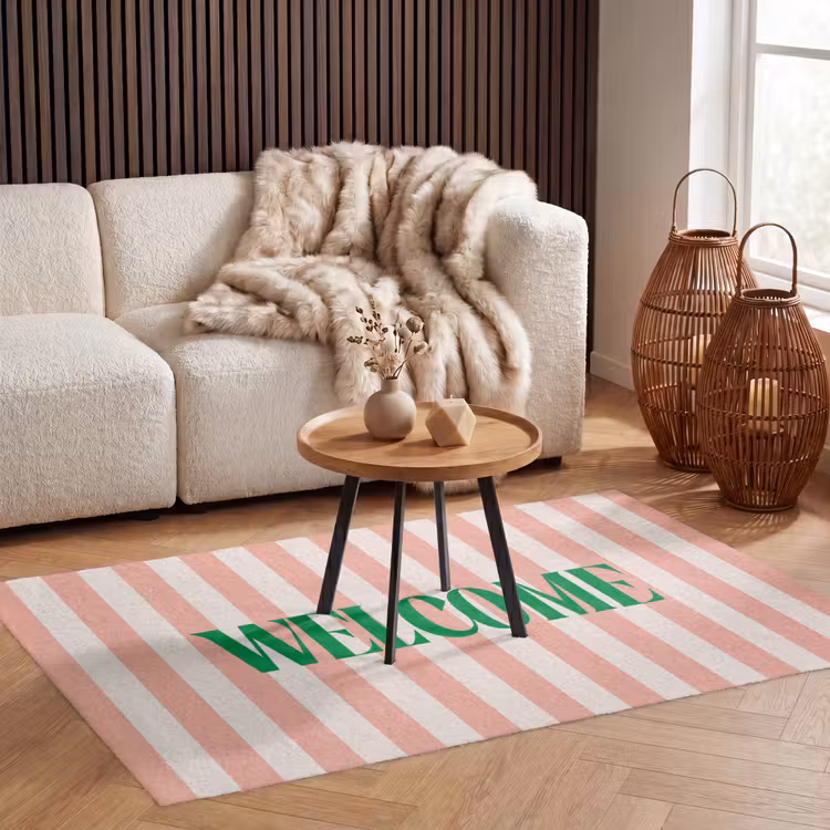 Vloerkleed - Zachtroze - Groen - Strepen - Welcome — 4