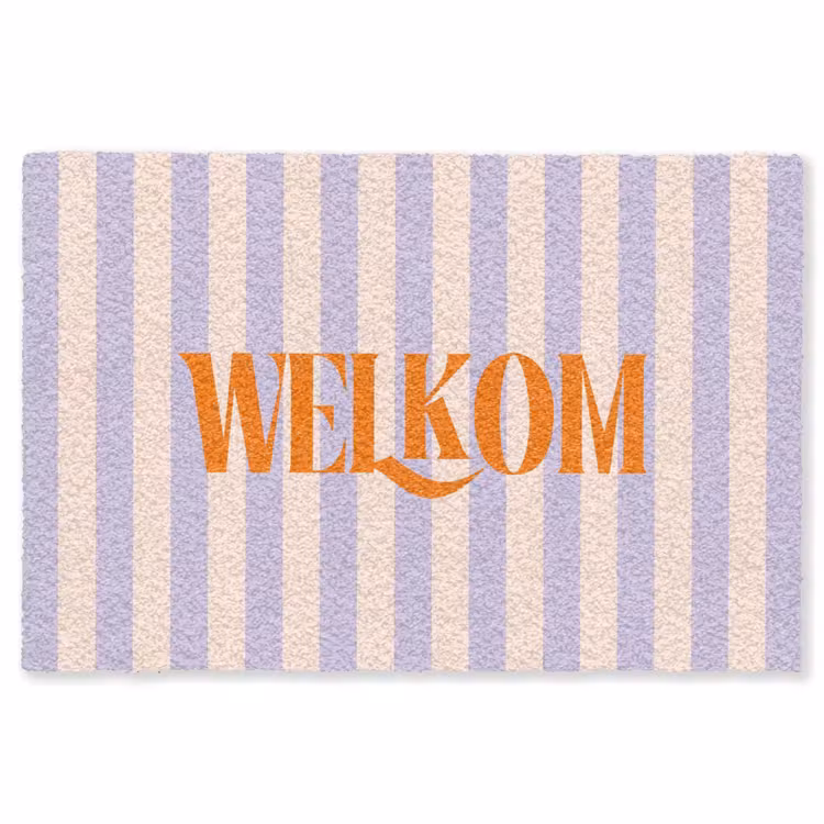 Vloerkleed - Lila - Oranje - Strepen - Welkom — 1