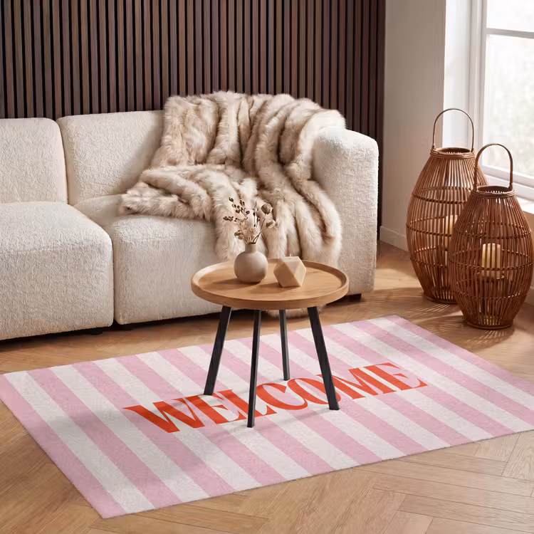 Vloerkleed - Zachtroze - Rood - Strepen - Welcome — 4
