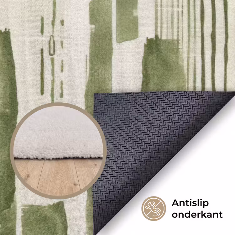 Vloerkleed - Groen - Abstract - Penseelstreken - Linnen - Patroon — 3