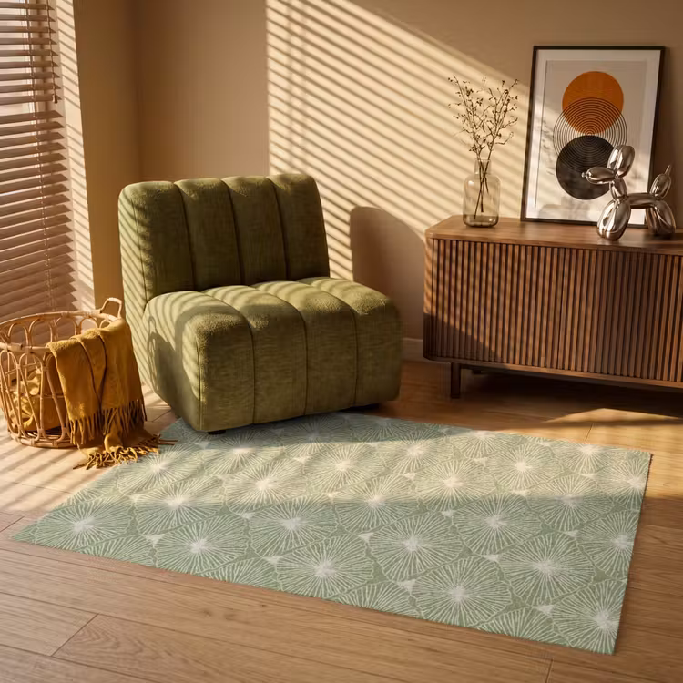 Vloerkleed - Saliegroen - Botanisch - Ruiten - Organisch - Patroon — 2
