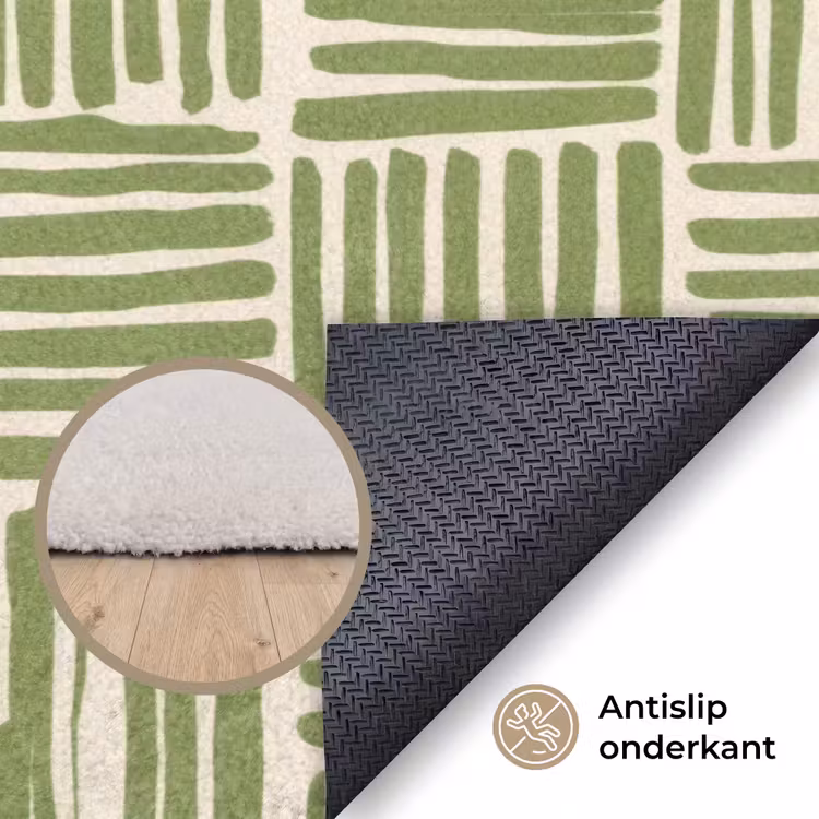 Vloerkleed - Saliegroen - Blokken - Handgetekend - Patroon — 3