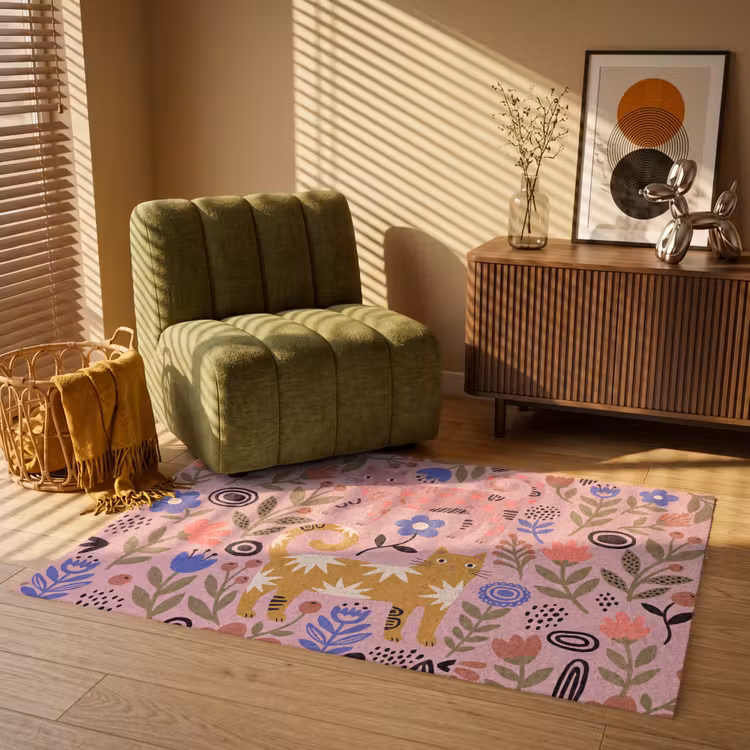 Vloerkleed - Kat - Bloemen - Dieren - Modern - Roze — 2