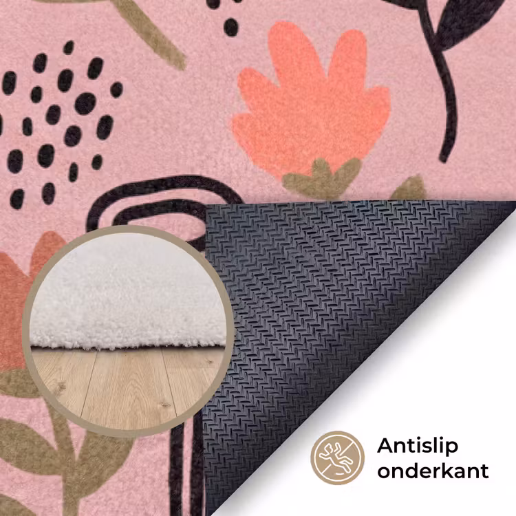 Vloerkleed - Kat - Bloemen - Dieren - Modern - Roze — 3