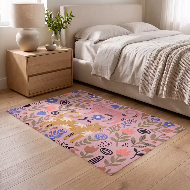 Vloerkleed - Kat - Bloemen - Dieren - Modern - Roze — 5