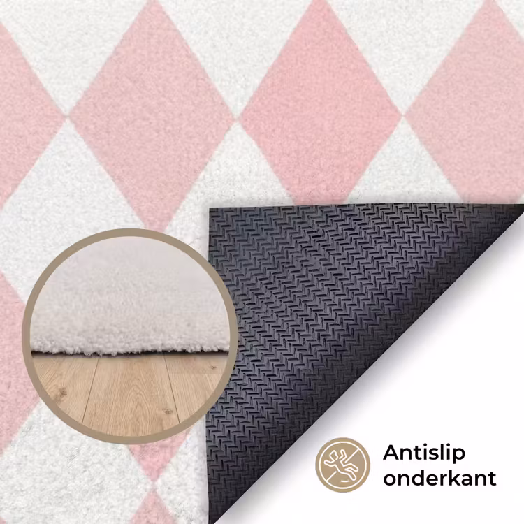 Vloerkleed - Lichtroze - Ruiten - Geometrisch - Patroon — 3