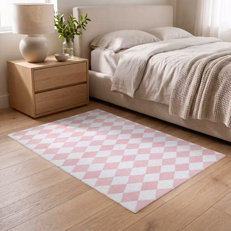 Vloerkleed - Lichtroze - Ruiten - Geometrisch - Patroon — 5
