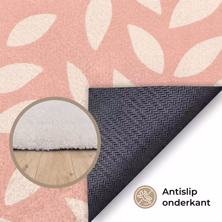 Vloerkleed - Roze - Bladeren - Speels - Patroon — 3