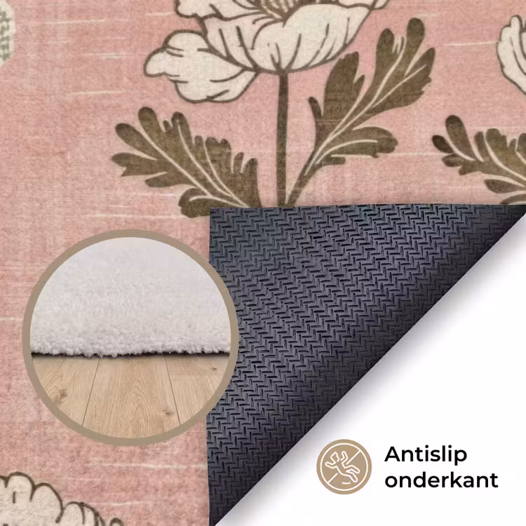 Vloerkleed - Roze - Bloemen - Vintage - Textuur — 3