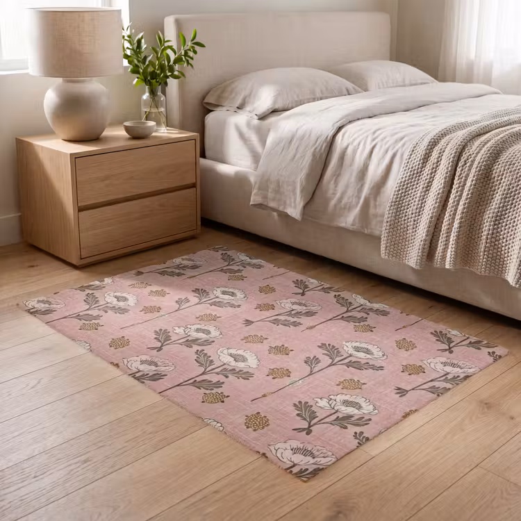Vloerkleed - Roze - Bloemen - Vintage - Textuur — 5