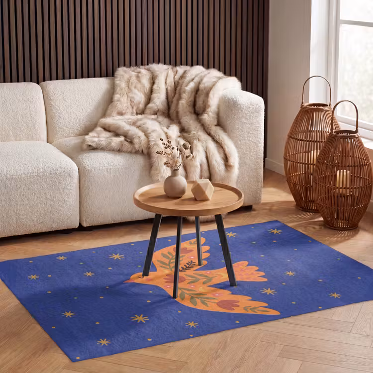 Vloerkleed - Vogel - Bloemen - Decoratief - Oranje - Blauw — 4