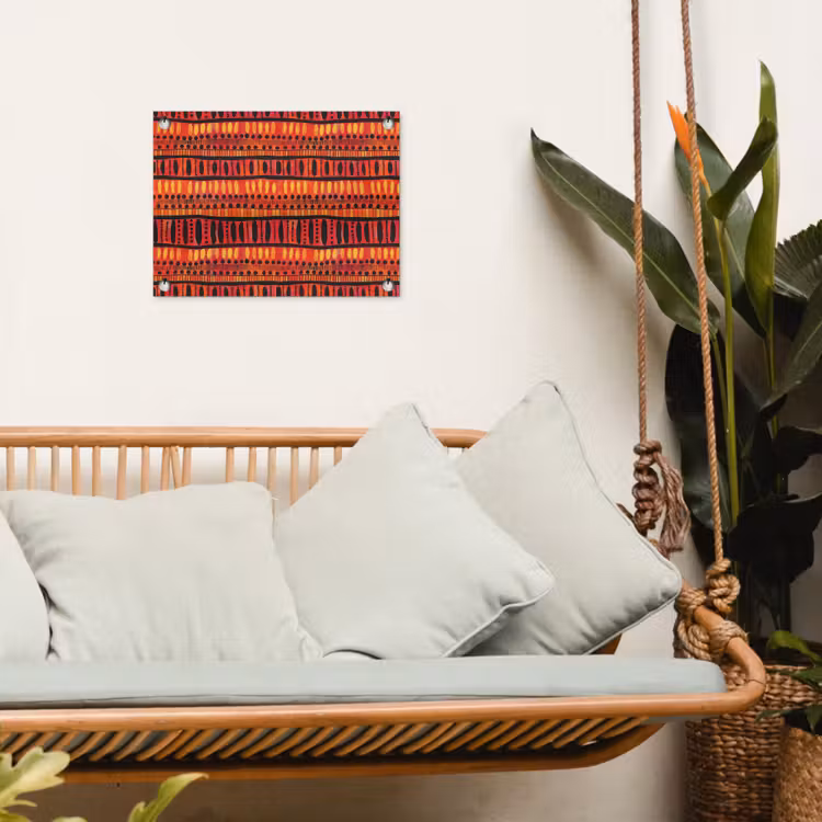 Tuinposter - Rood - Oranje - Etnisch - Expressief - Patroon — 5