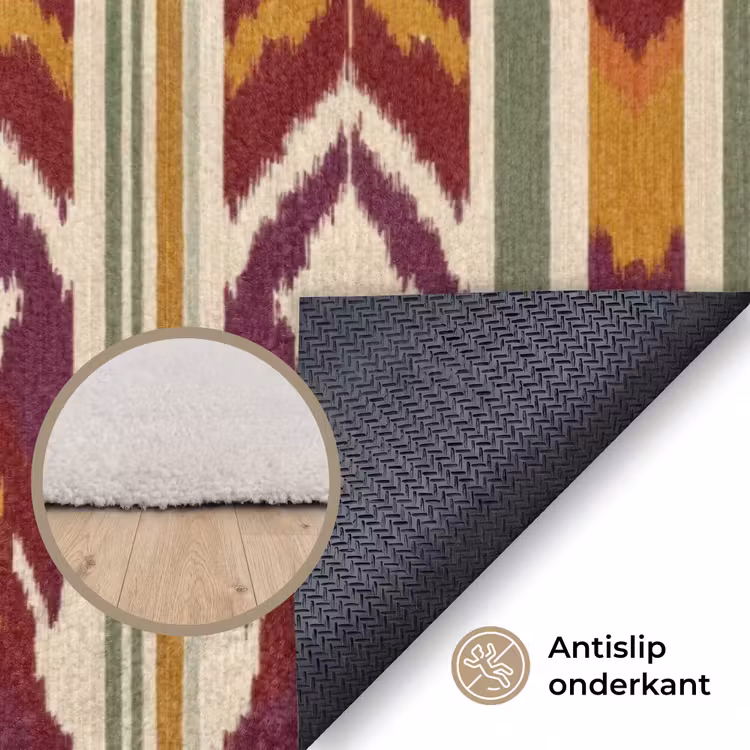 Vloerkleed - Ikat - Bordeauxrood - Etnisch - Patroon — 3