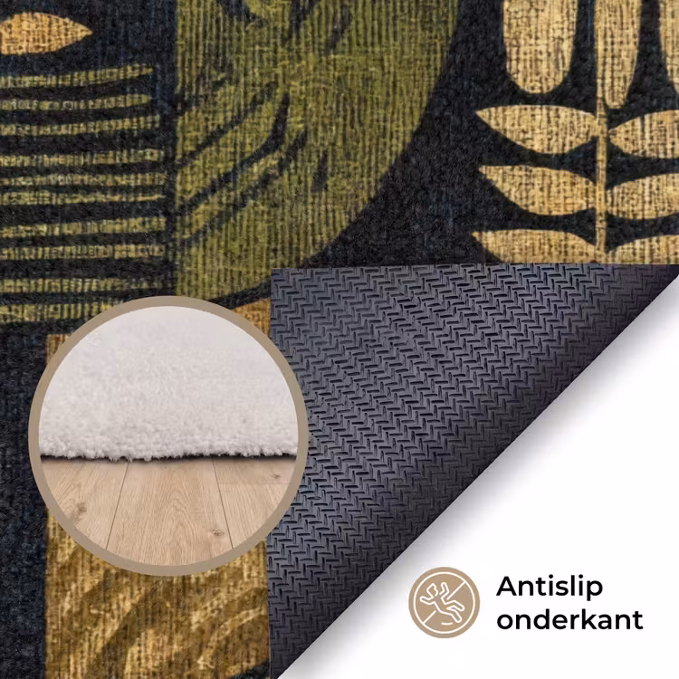 Vloerkleed - Zwart - Okergeel - Botanisch - Textuur — 3