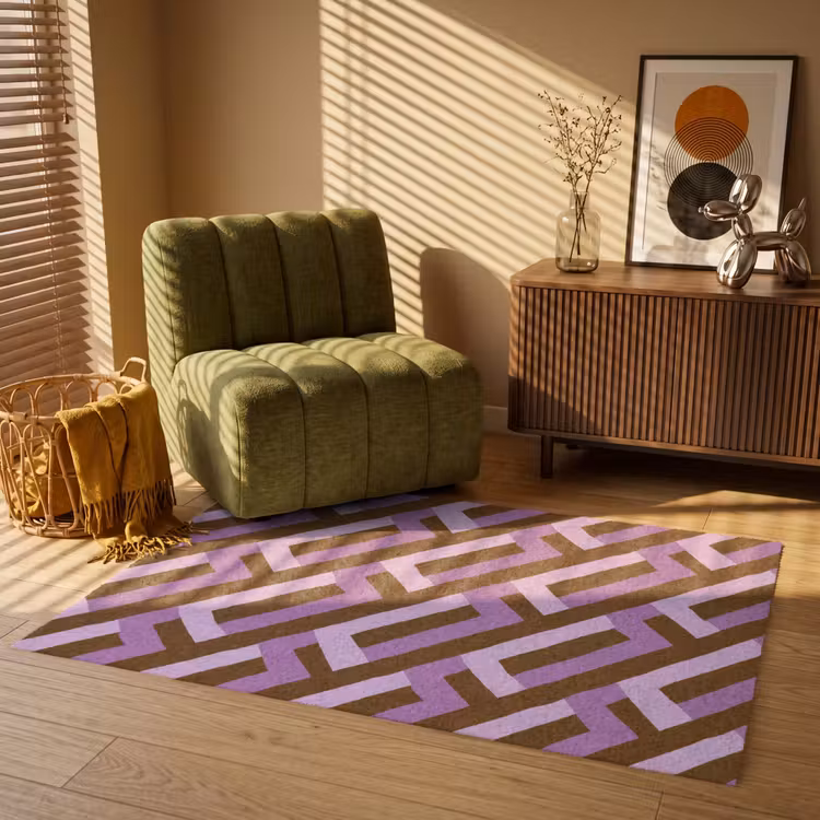 Vloerkleed - Bruin - Roze - Geometrisch - Meander - Patroon — 2