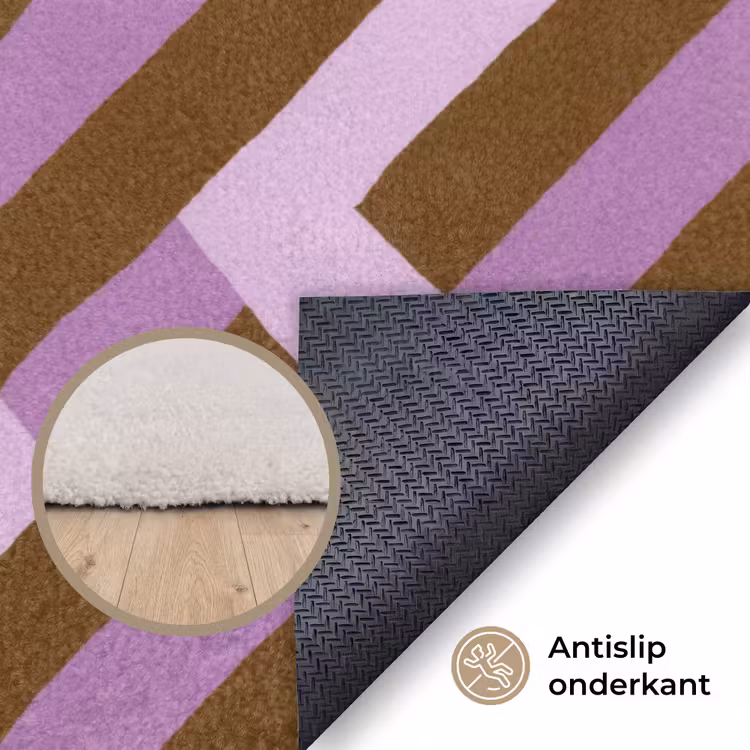 Vloerkleed - Bruin - Roze - Geometrisch - Meander - Patroon — 3