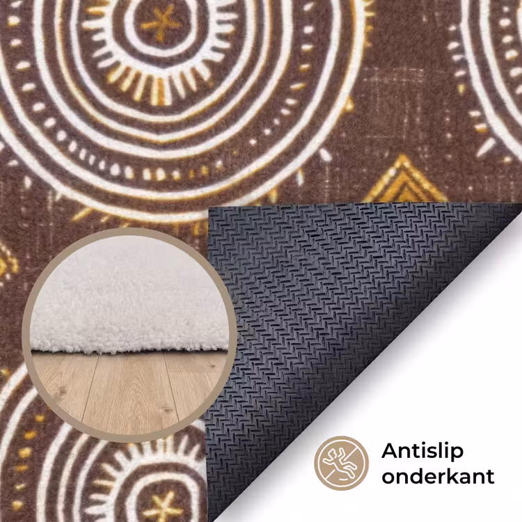 Vloerkleed - Chocoladebruin - Etnisch - Tribaal - Cirkels - Patroon — 3