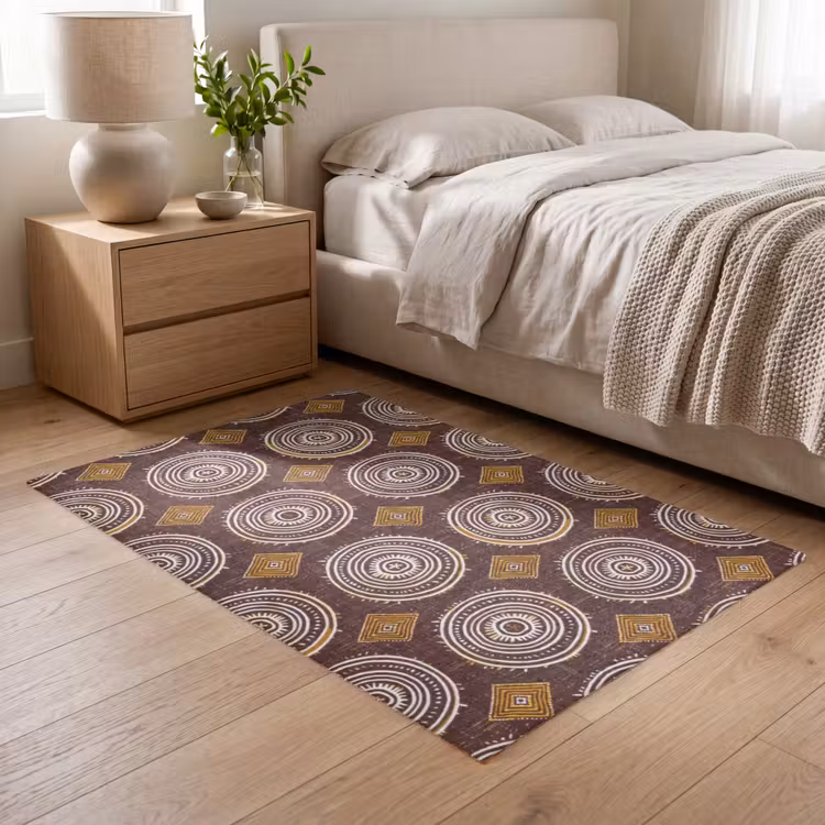 Vloerkleed - Chocoladebruin - Etnisch - Tribaal - Cirkels - Patroon — 5