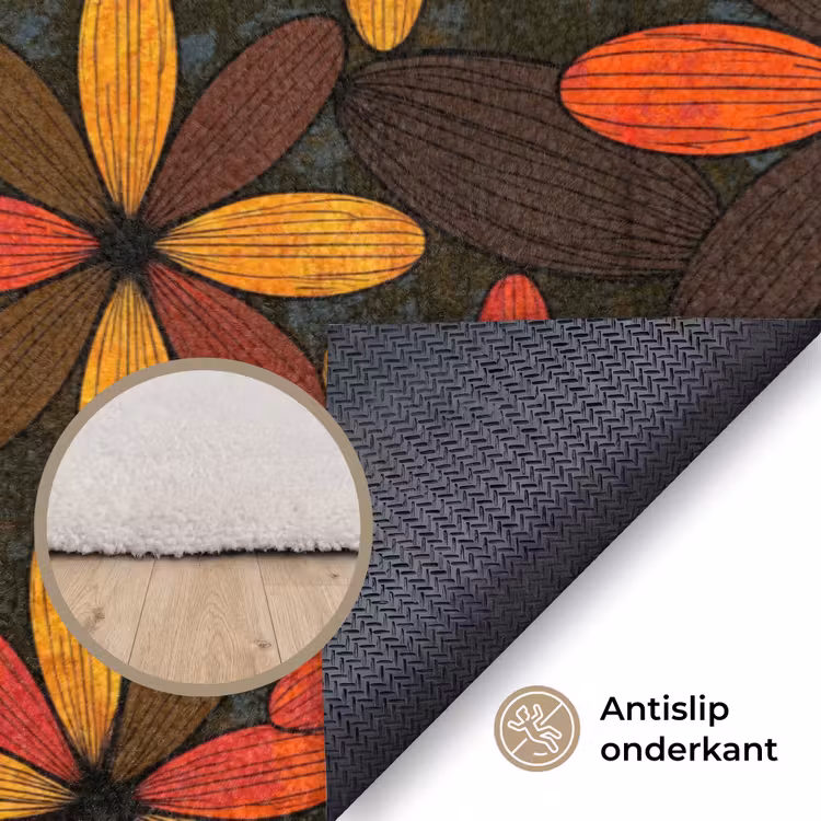 Vloerkleed - Oranje - Retro - Bloemen - Herfst — 3