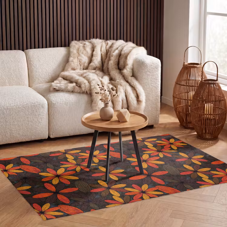 Vloerkleed - Oranje - Retro - Bloemen - Herfst — 4