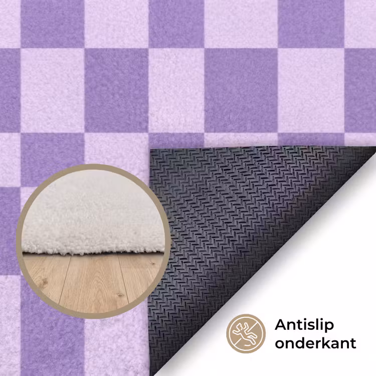 Vloerkleed - Paars - Geometrisch - Dambord - Blokken - Patroon — 3