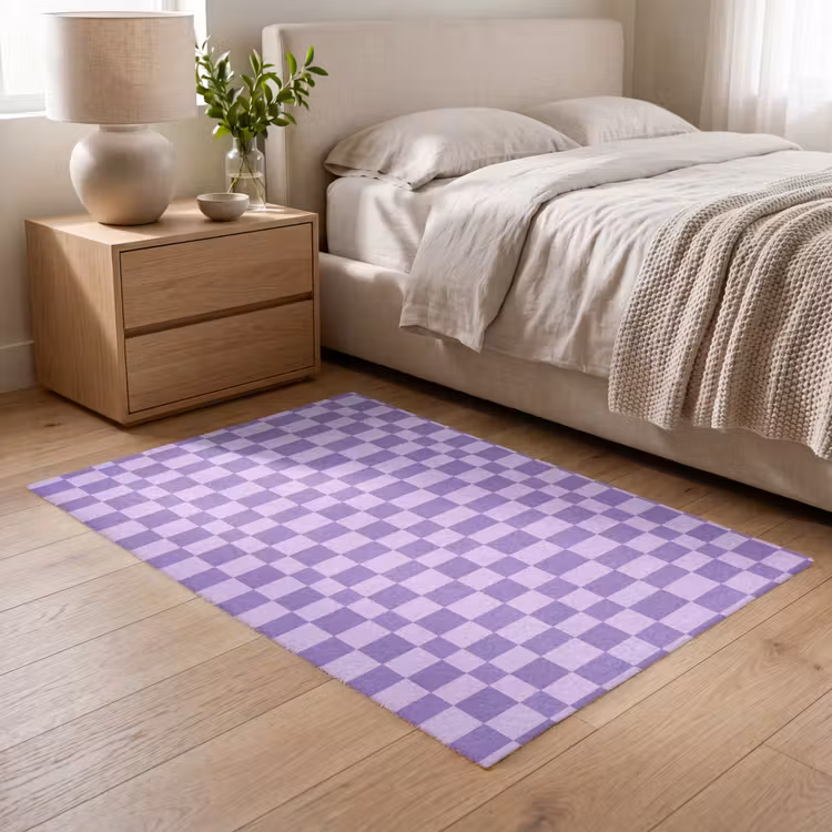 Vloerkleed - Paars - Geometrisch - Dambord - Blokken - Patroon — 5