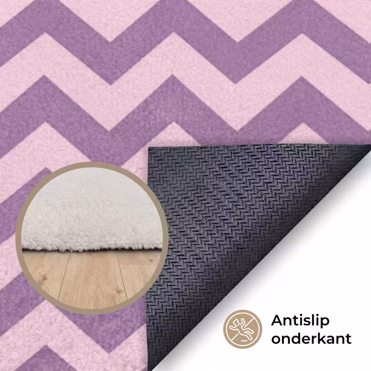 Vloerkleed - Paars - Roze - Geometrisch - Chevron - Zigzag - Patroon — 3