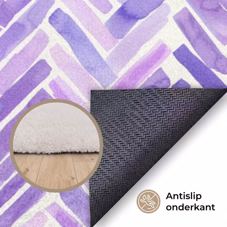Vloerkleed - Paars - Visgraat - Aquarel - Penseelstreken - Patroon — 3