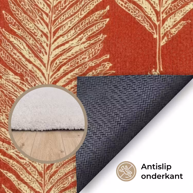 Vloerkleed - Rood - Botanisch - Varen - Patroon — 3