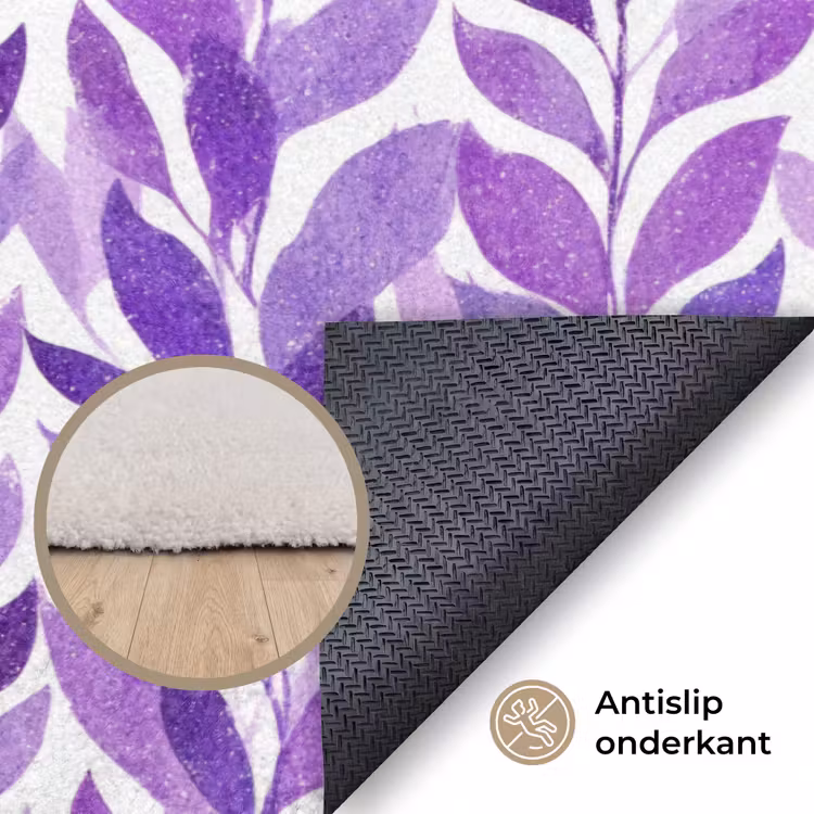 Vloerkleed - Paars - Botanisch - Bladeren - Aquarel - Takken - Patroon — 3