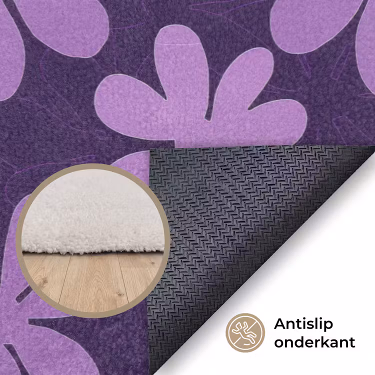 Vloerkleed - Paars - Botanisch - Bloemen - Retro - Patroon — 3