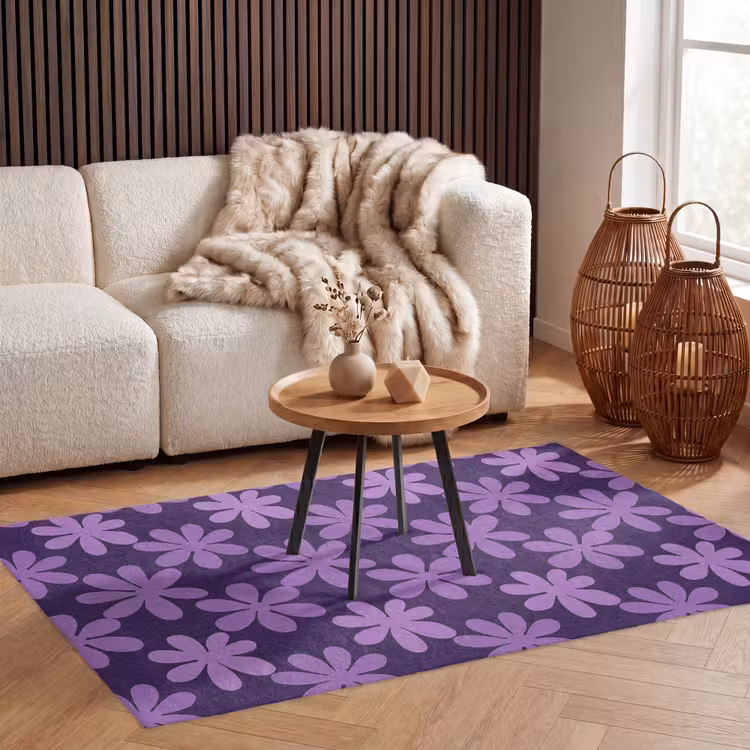 Vloerkleed - Paars - Botanisch - Bloemen - Retro - Patroon — 4