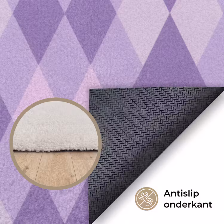 Vloerkleed - Paars - Geometrisch - Ruiten - Argyle - Patroon — 3