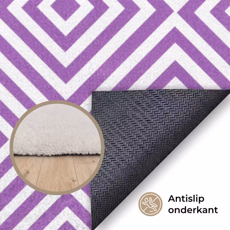 Vloerkleed - Paars - Geometrisch - Ruiten - Concentrisch - Patroon — 3