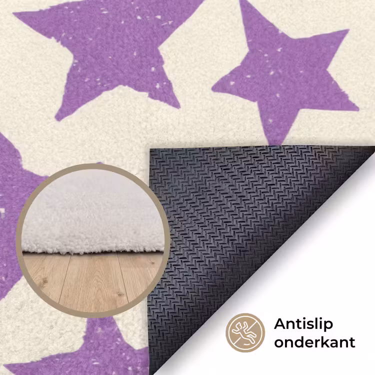 Vloerkleed - Paars - Geometrisch - Sterren - Stempel - Patroon — 3