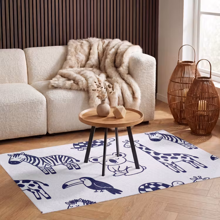 Vloerkleed - Dieren - Patroon - Kinderkamer - Grafisch - Wit-Blauw — 4