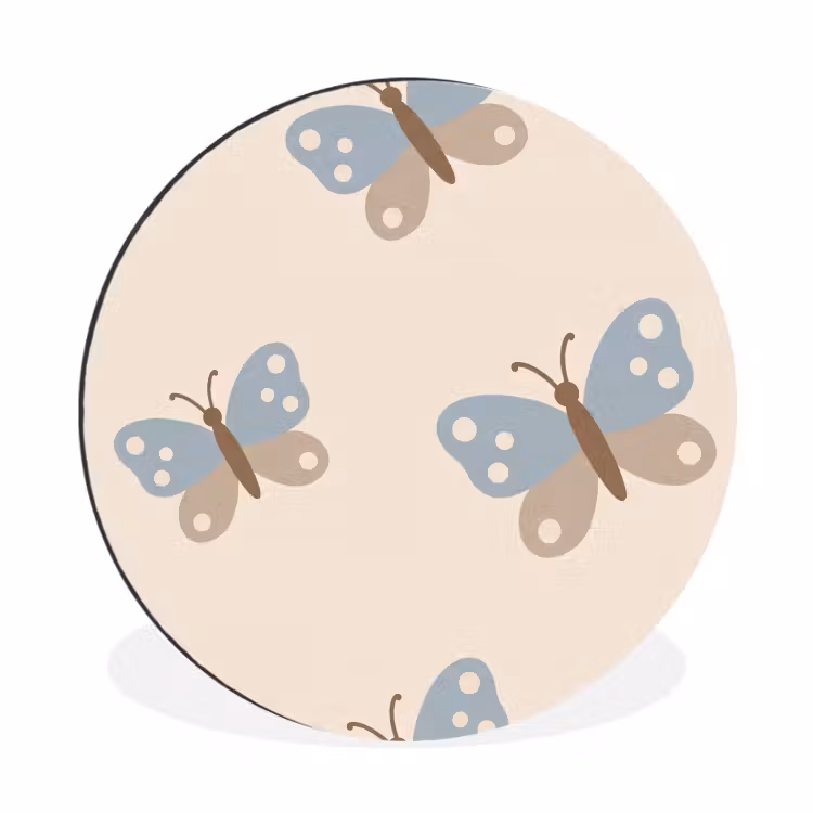 Wandcirkel - Aluminium - Insect - Vlinderpatroon - Abstract - Blauw - Beige — 1