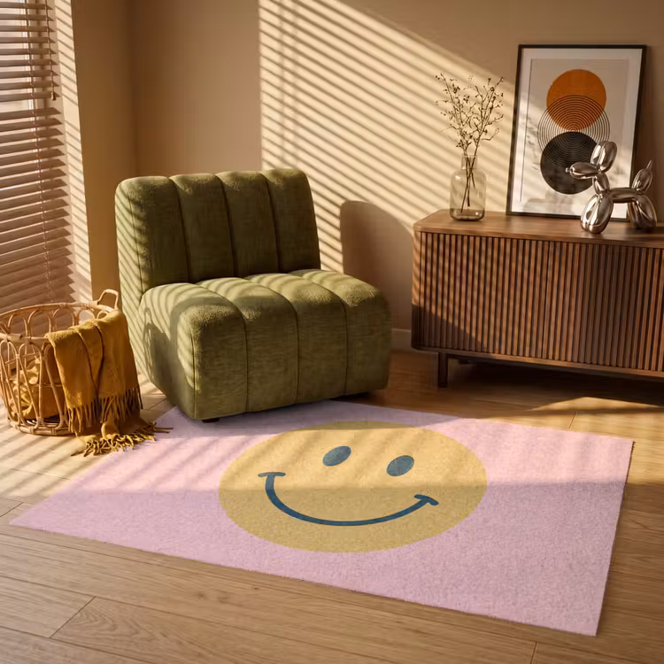 Vloerkleed - Smiley - Geel - Roze - Symbool - Minimalistisch — 2